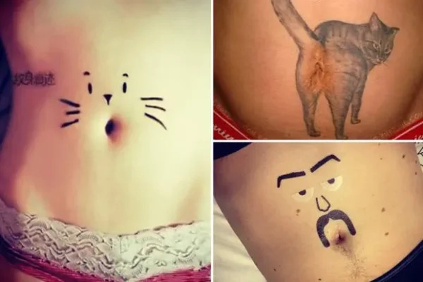 belly button cat tattoo